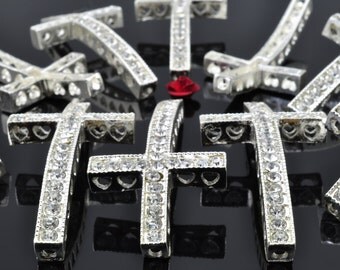 10 pcs of Silver plated Crystal Sideways cross Connector in 24mm wide X 49mm length
