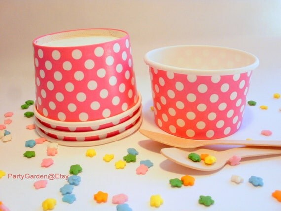 24 Mini Hot Pink Polka Dot Ice Cream Cups - 4 oz with DIY Labels -Candy Popcorn Treat Cups Il_570xn