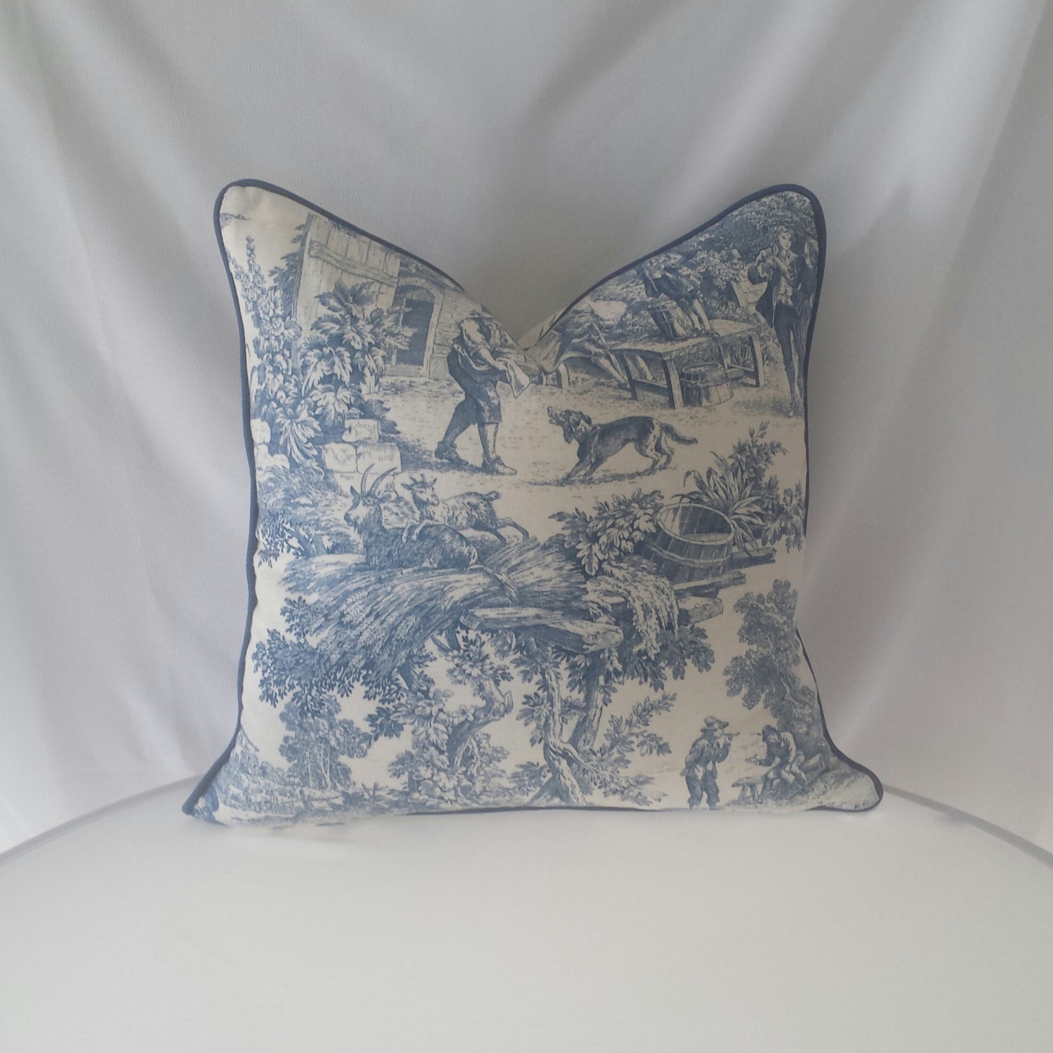 Blue and White Toile Pillow Cover by FeniasHomeDecor on Etsy