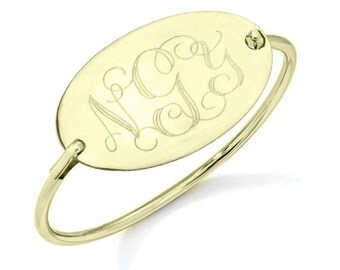 Personalized gold Monogram Bracelet, sterling silver custom Initial Bangle Bracelet, Initial Monogram Bracelet