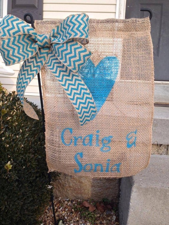 Personalized Burlap Garden Flag / Yard Flag With Chevron Bow