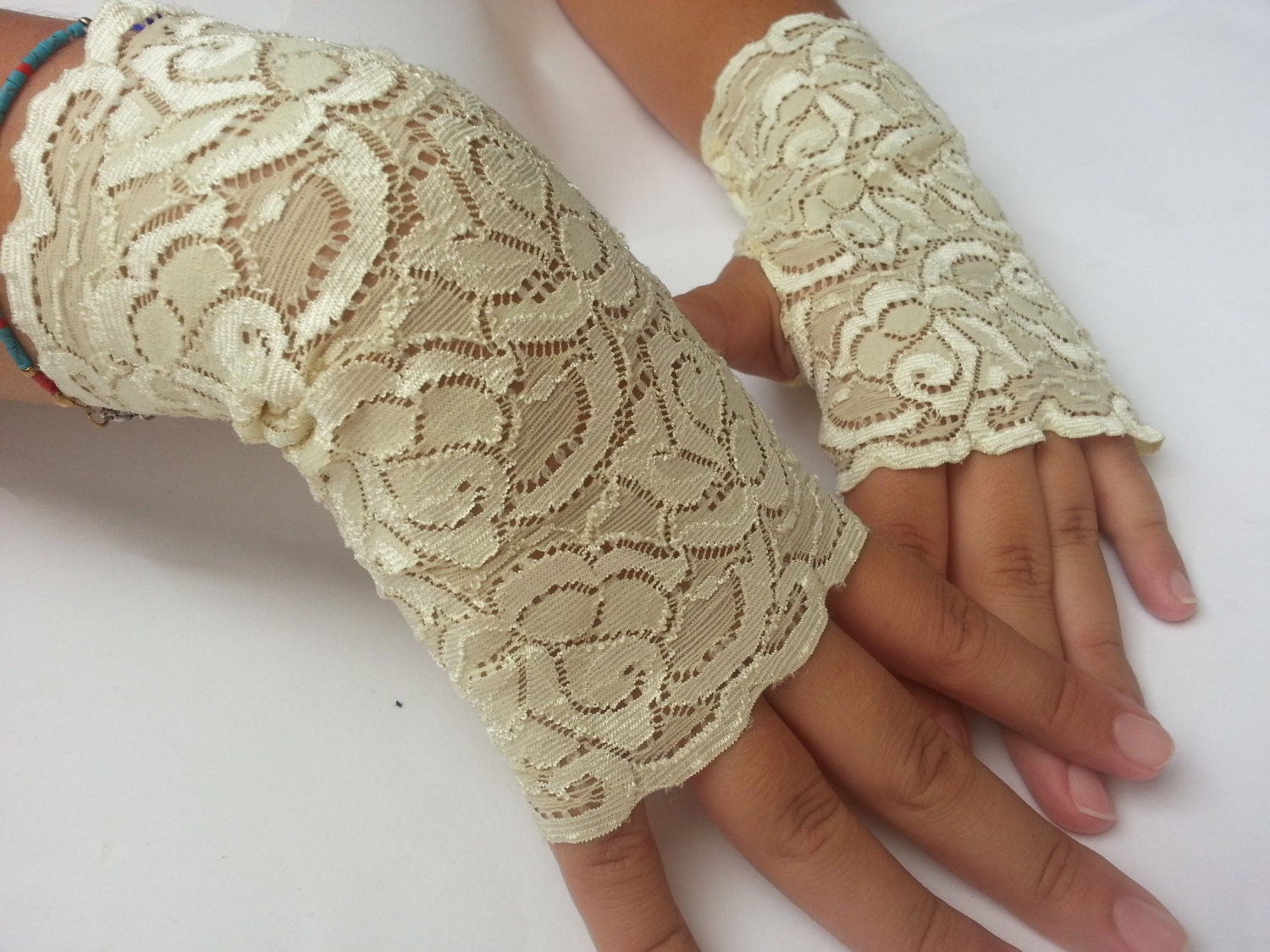 spring fashion light yellow lace gloves Lolita by Istanbulcolors