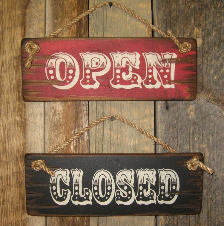 Open and Closed Sign Set Western Antiqued by  