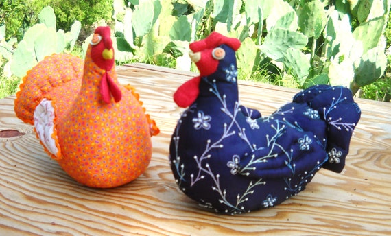 SPRING SALE - Colorful Fabric Chicken Doorstop or table decoration made to order  - in continental US guaranteed delivery in 14 days