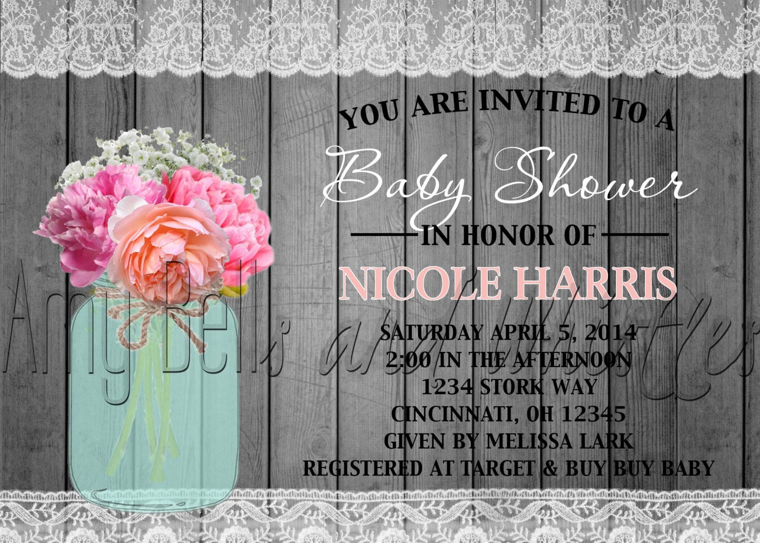Country Chic Baby Girl Shower Invitation by AmyBellsandWhistles