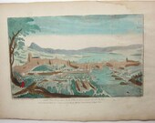 Basset 125 Vue perspective Ville Geneve Antique 1700's Optical View Print 18th C