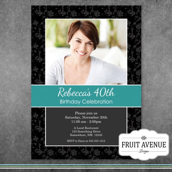 Pretty Adult Birthday Party Invitation With Photo Printable 9167