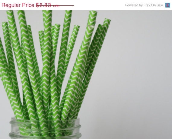 15% off - 50 Lime Green CHEVRON Paper Straw - ships less than 24 hours Il_570xn