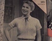 Original Wendy knitting pattern No 605. Lady's Jumper. Vintage 1950s era