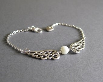 Silver Angel wing bracelet - guardian angel - Uk seller - teen girls jewellery - wings bracelet - Stocking stuffer - Christmas gift