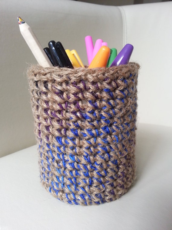 Crochet Jute Twine Pencil Holder by HookedOnTracy on Etsy
