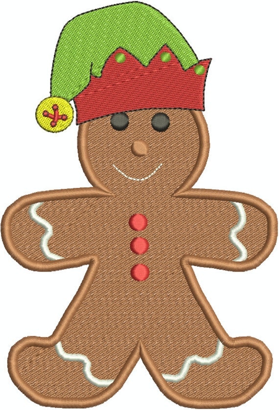 Gingerbread Man in Elf and Santa Hats Fill and Applique