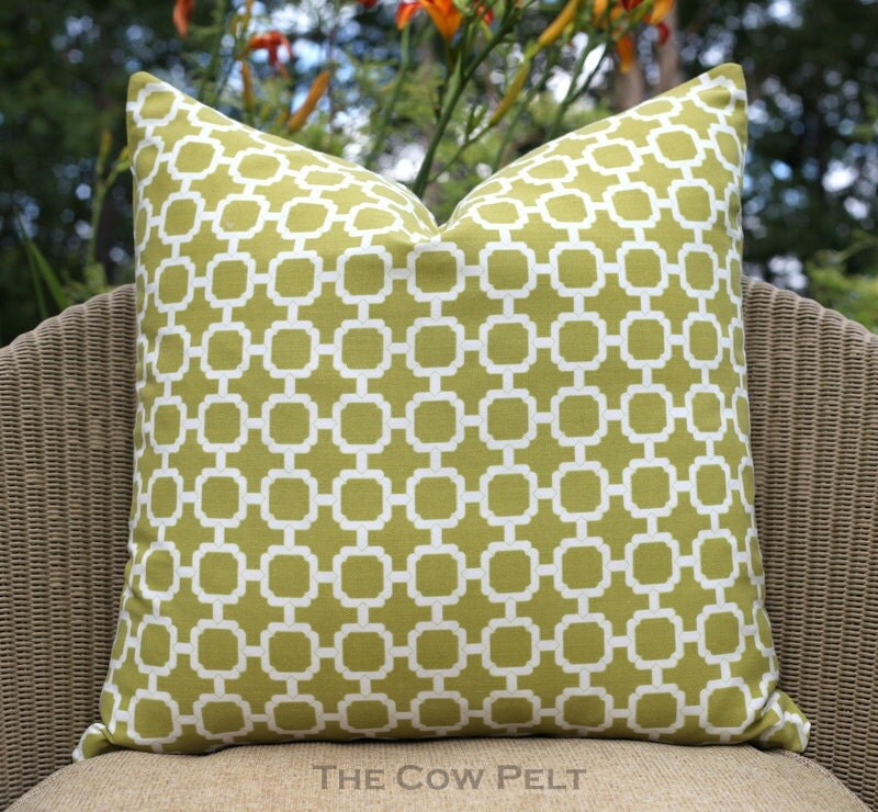 Trellis Design Pillow Asymmetrical Geometric Green White