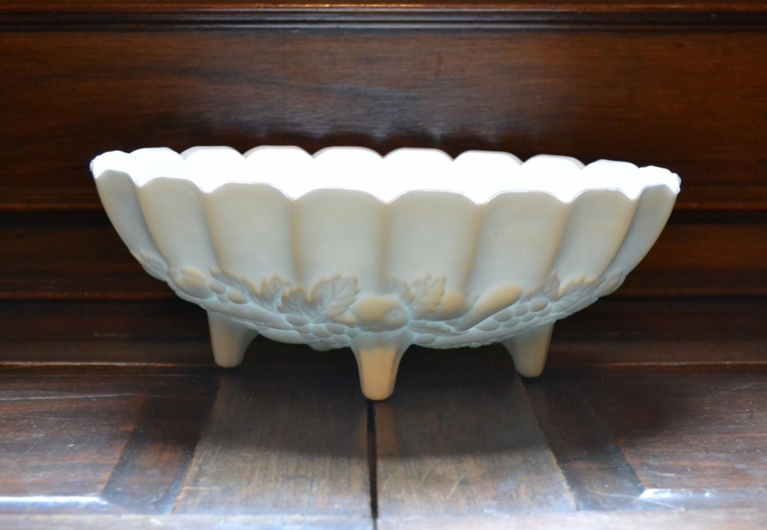 DEAL OF WEEK Vintage Milk Glass Footed Bowl White Wedding