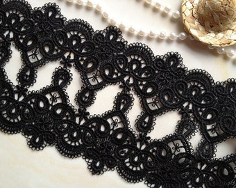 Black Lace Trim Retro Venice Lace Black Embroidery Lace Trim 2.55 inches wide 2 yards