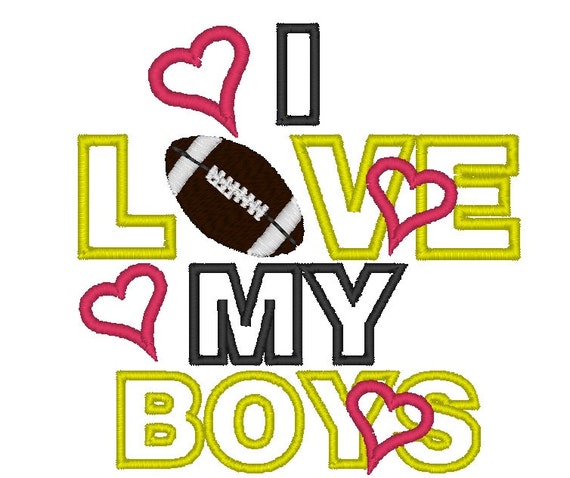 Embroidery Design I Love My Boys Football Hearts