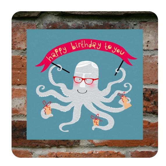 Octopus Happy Birthday Card by ClareShrouder on Etsy