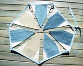 Fabric bunting, nautical blue and beige wide striped flags