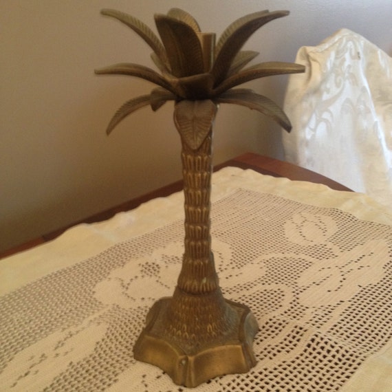Vintage Brass Palm Tree Candle Holder by TeaAtFourVintage on Etsy