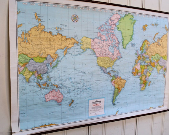 Paper World Map Vintage Hanging Wall Map By