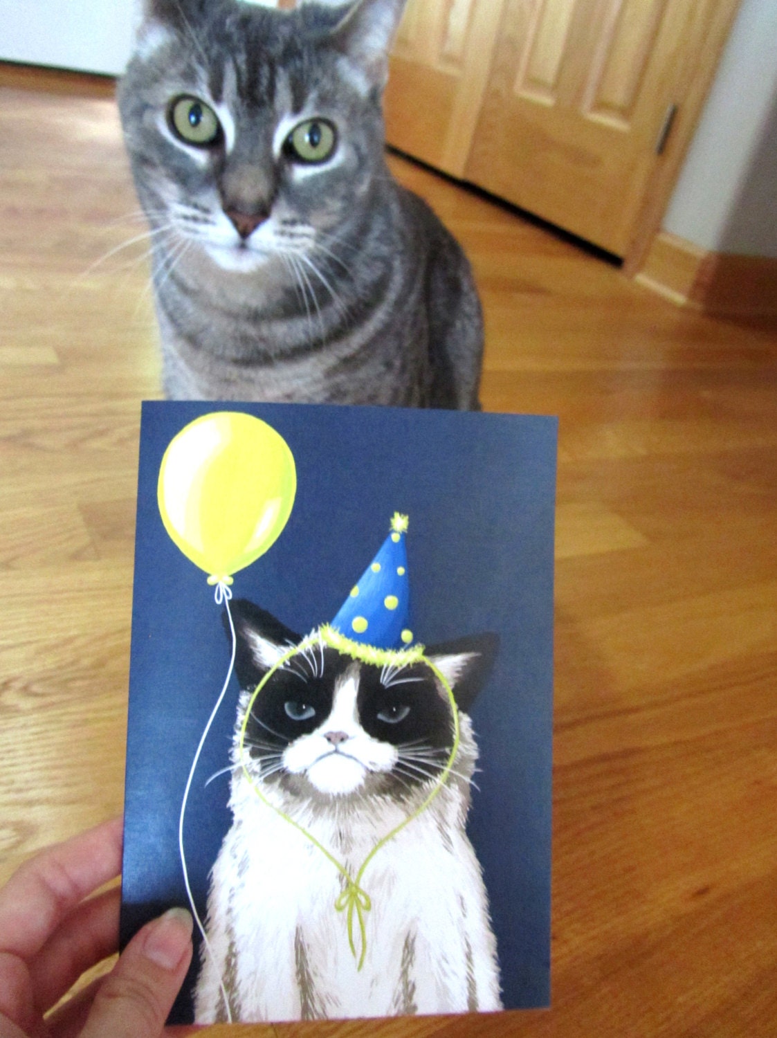 Painted Party Hat Grumpy Cat Birthday Card
