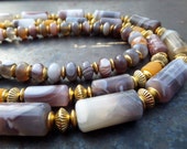 Grey agate necklace,Brown Gray Stone Necklace,Botswana Agate Necklace,Triple strand necklace,Agate Triple Strand Necklace