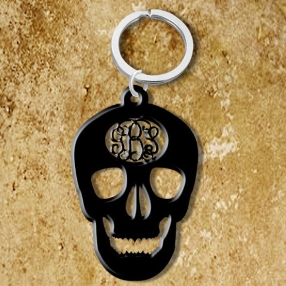 Items similar to Monogram Keychain Acrylic Skull Personalized Custom