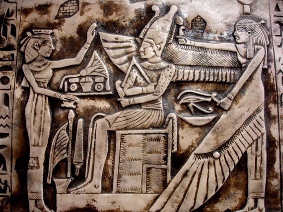 Egyptian Wall Decor God Osirisnephthys And Priest Antique