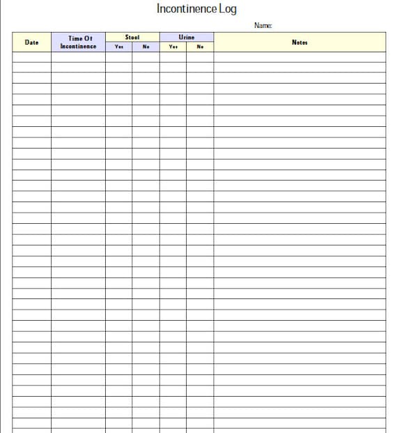 Incontinence Log Printable