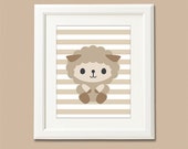 Brown sheep nursery art print ,baby boy wall art -8x10- baby boy wall decor, tan, striped, gift, baby shower, neutral gender -UNFRAMED