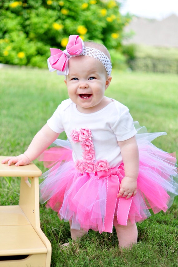 First Birthday Tutu Outfit  Pink  Rosette Birthday Outfit 