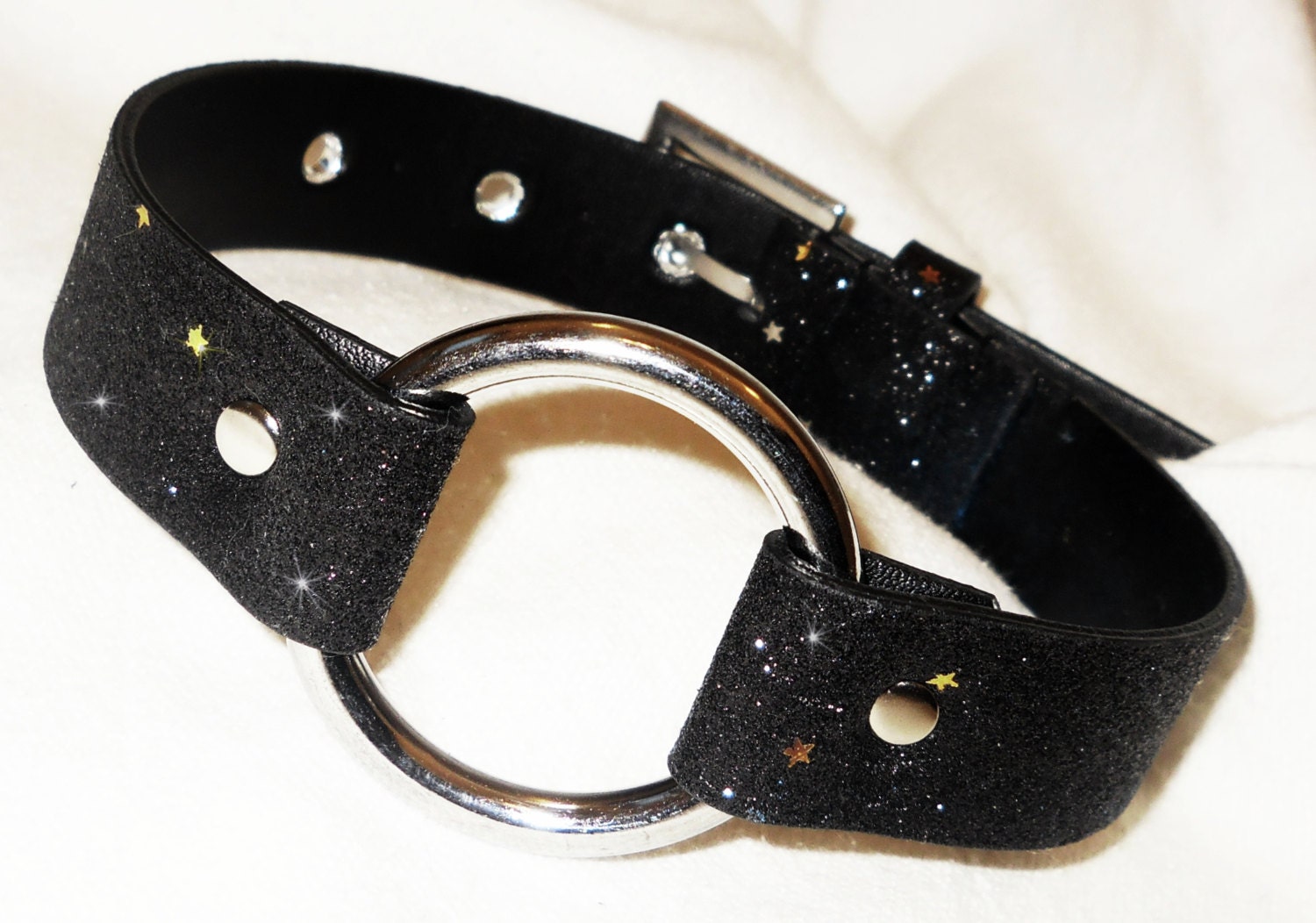 Black Glitter Princess Slave Collar Andor Ring Gag Vegan