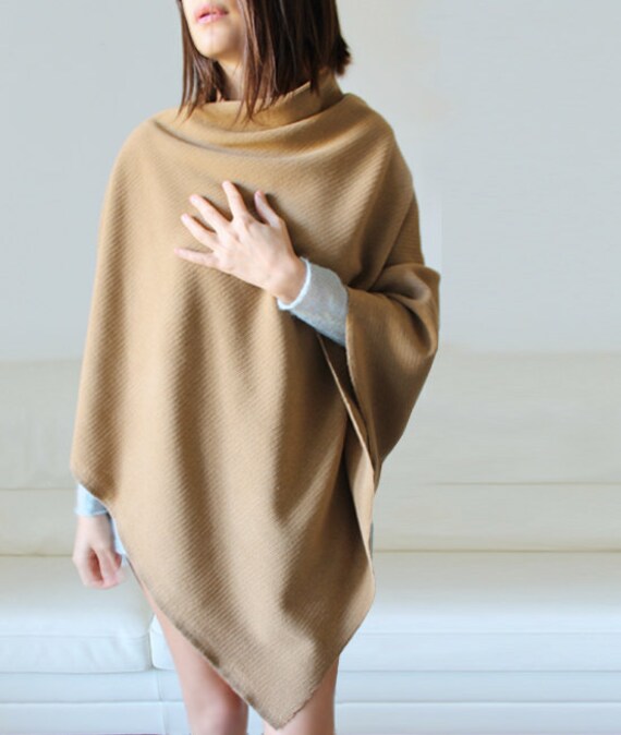 Wool sweater poncho camel colored poncho italian wool