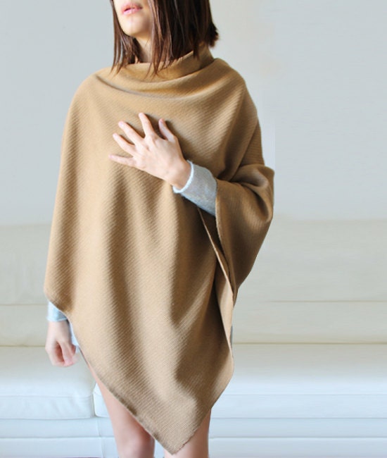Wool sweater poncho camel colored poncho italian wool