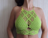 Crochet Top. Crochet Halter Top 'Vilma'. Handmade in 100% cotton. Hippie/Boho/Coachella. Colour pale green.