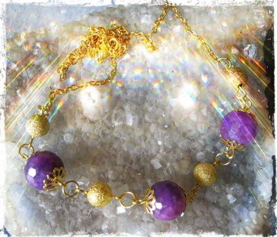 Handmade Gold Necklace with Facetted Purple Jade by IreneDesign2011