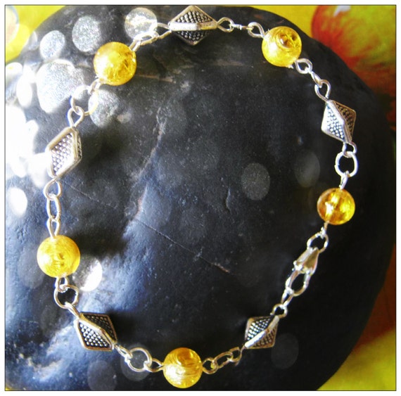 Handmade Silver Bracelet with Crackled Amber by IreneDesign2011