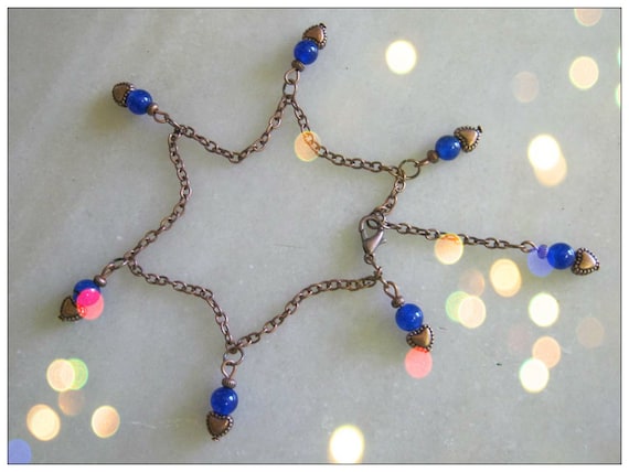 Handmade Copper Anklet with Blue Sapphire & Hearts by IreneDesign2011