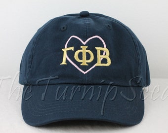 Gamma Phi Beta Sorority Baseball Cap - Pink Heart with Greek Letters