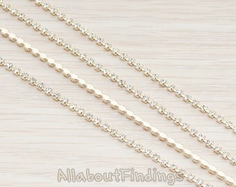 CHN075-CL-G // Glossy Gold Plated Clear Crystal Cubic Zirconia Linked Chain, 1 Meter.