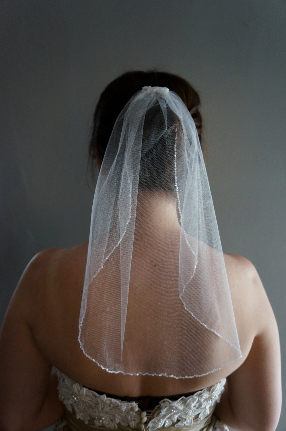 Small white hand beaded veil wedding veil bridal accessories