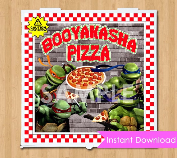 TMNT Pizza Box Label - INSTANT DOWNLOAD Printable 8 inch Booyakasha Teenage Mutant Ninja Turtles Birthday Party Favor - matches Invitation