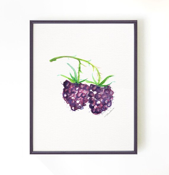 Kitchen print Raspberry watercolor painting Kitchen by colorZen