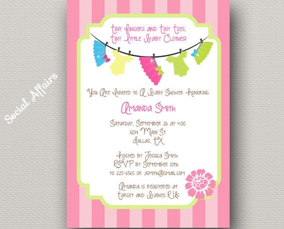 Hanging Baby Clothes Baby Shower Invitation Girl - DIY Printable Invitation Il_570xn