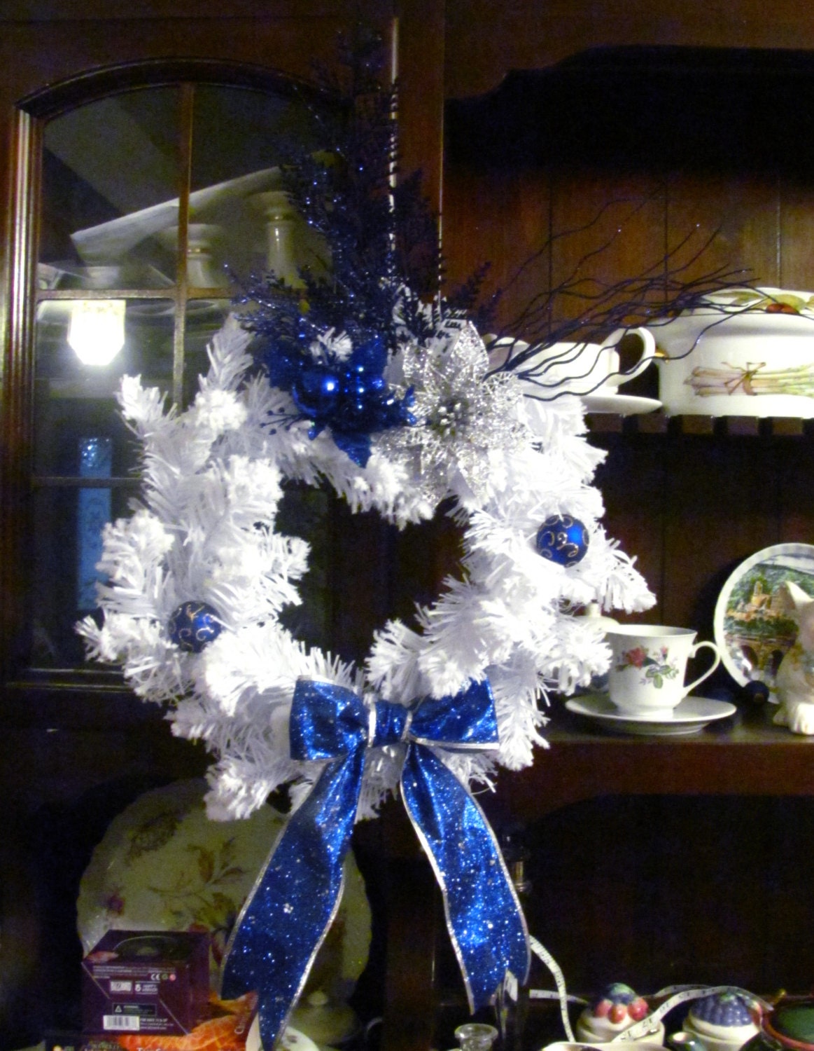 Christmas Wreath - White and Blue Hand Made Customizable