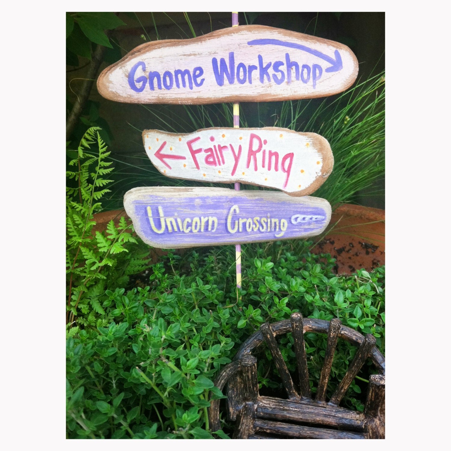 Fairy Garden Signs Signpost With 3 Signs Minature Garden