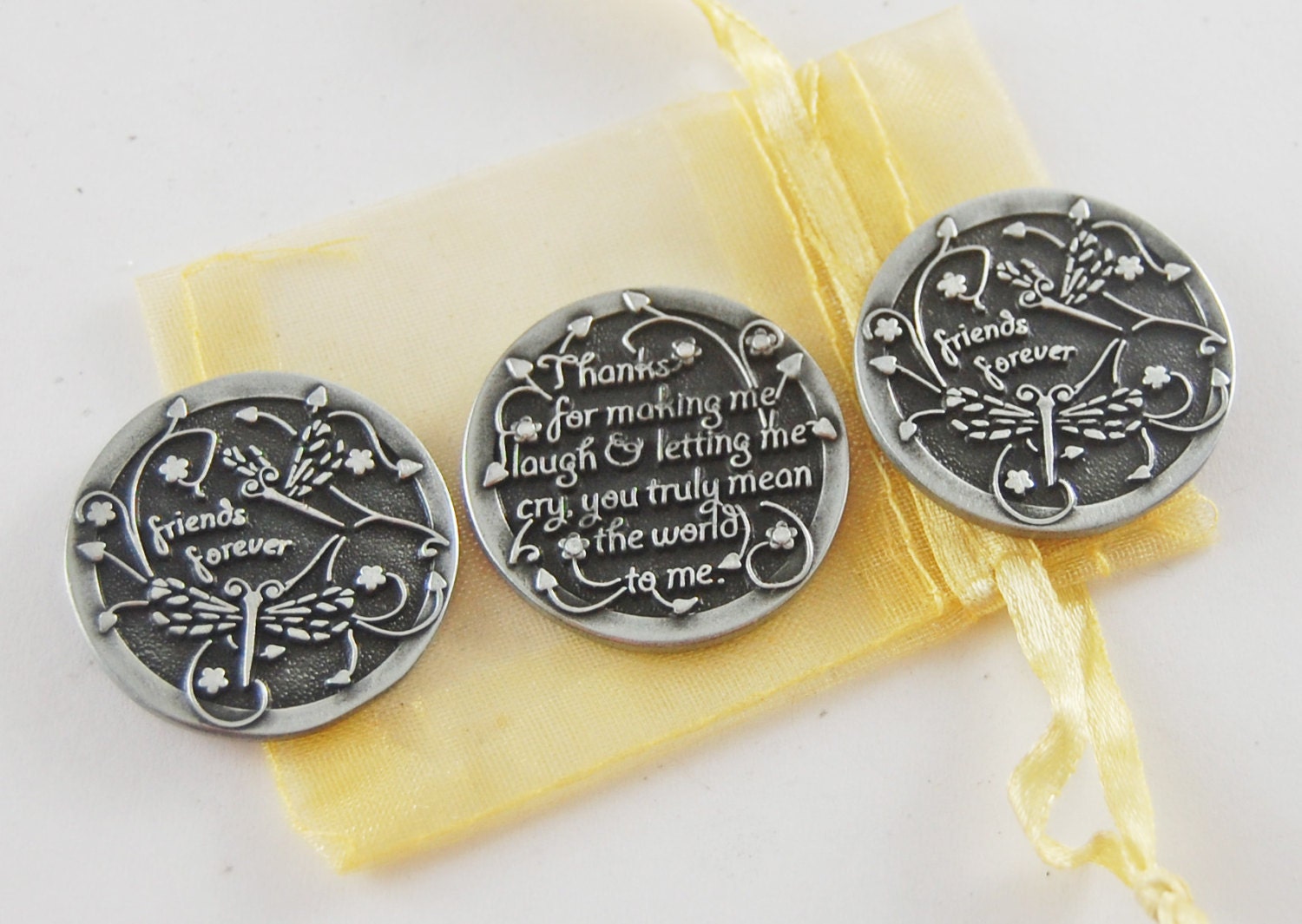 Set of 3 Friends Forever Pocket Tokens with Organza Bag