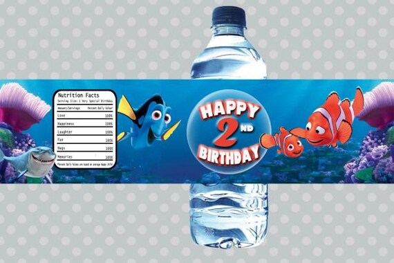 Items similar to Finding Nemo and Dory Water Bottle Labels Birthday ...