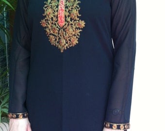 Black georgette Kurti with beautiful original zari embroidery