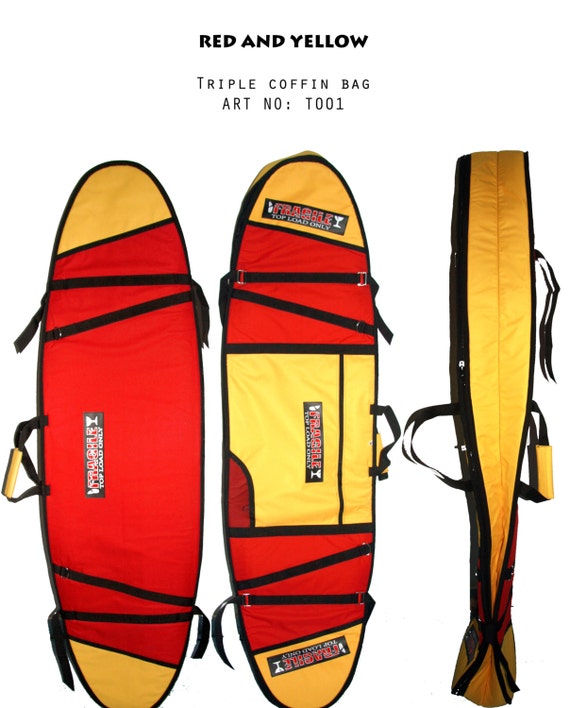 T001 Red & Yellow Triple Surfboard Coffin Bag